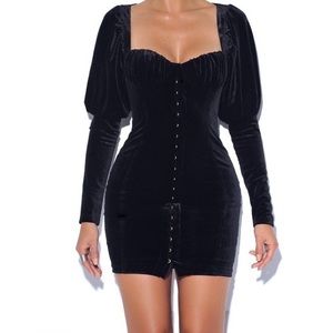 NWT Square Neck Long Sleeve Black Velvet Sheath Dress